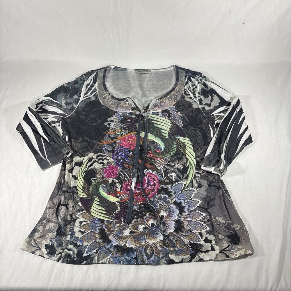 Vintage Suzie Peacock Floral Mesh Top Womens L Made USA